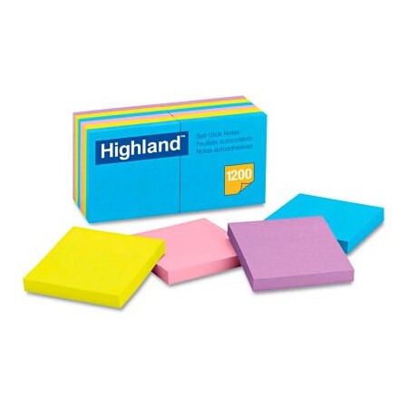 3M Highland Sticky Note Pads 6549B, 3" x 3", Bright, 100 Sheets, 12/Pack 6549B